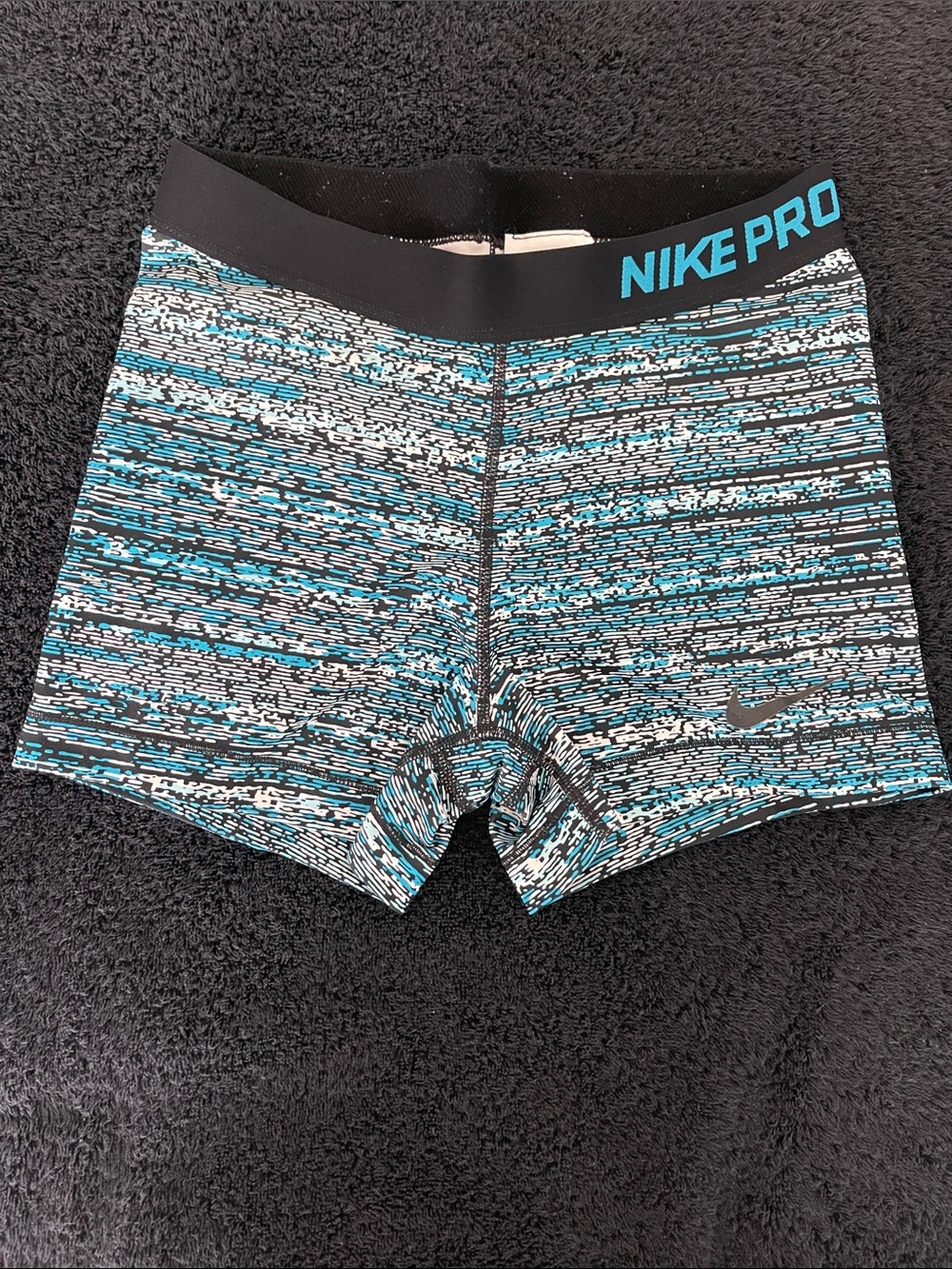 Nike Pro Teal Blue Black Patterned Compression Shorts